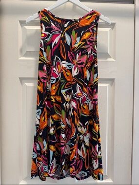 MSK Black Floral Midi Dress with Pink Orange and White Accents like new size M